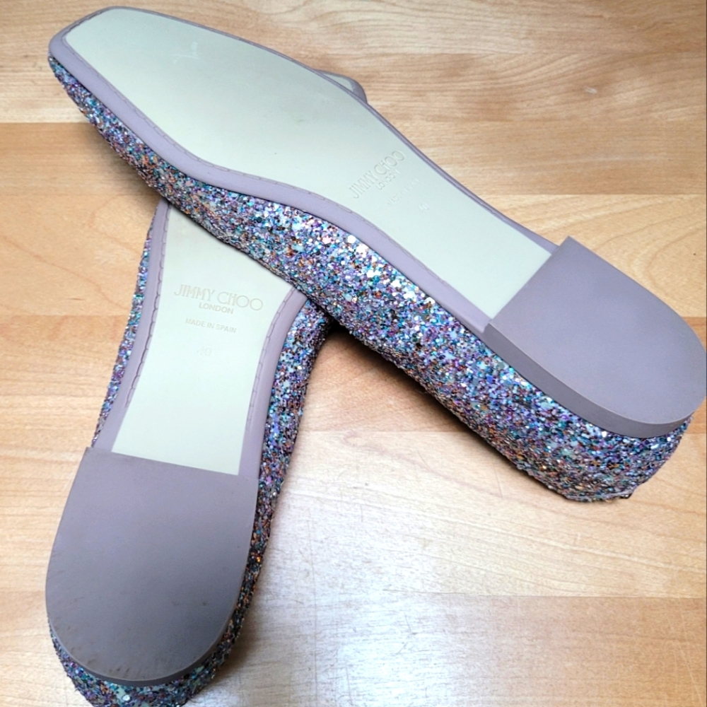 Jimmy Choo Multicolor Glitter Square-Toe Flats - Picture 6 of 15